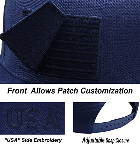 Image of Antourage American Flag Unisex Baseball Hat for Men and Women | USA Flag Mesh Snapback Flat Visor Cap + 2 Patriotic Patches