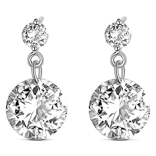 SHEGRACE Round Crystal Earrings 925 Sterling Silver Dangle Stud for Bridesmaid, AAA Zircon, 19mm