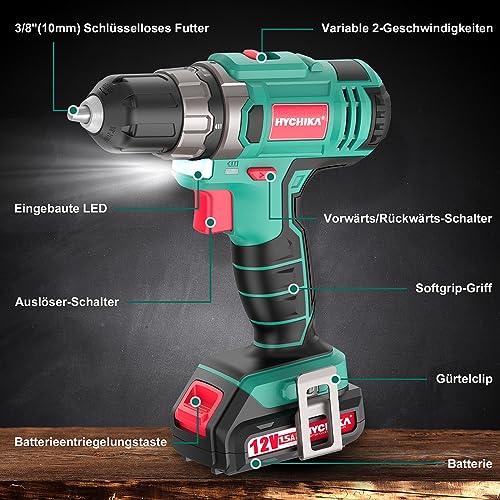 HYCHIKA DIY Werkzeugkoffer Gefüllt Profi, mit Akku Bohrschrauber 30Nm + 104-tlg Haushalts-Universal Werkzeug Set + Praktische Werkzeugkastenverpackung. Für Reparaturen und Wartungen – Bild 4