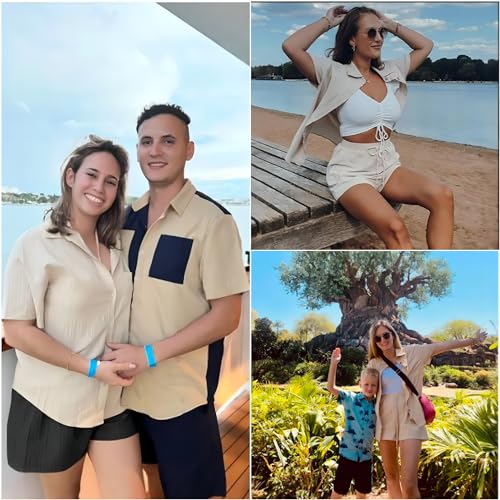 HOTOUCH Linen Cotton Womens Short Sleeve Shirts V Neck Collared Button Down Blouse Tops S-3XL - Image 6