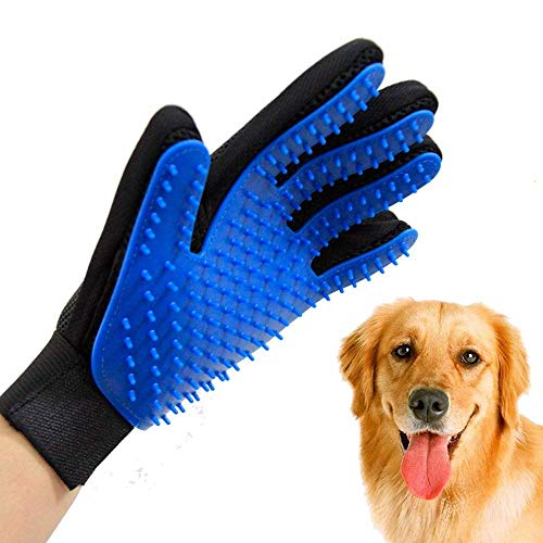 Pet Grooming Glove - Gentle Deshedding Brush Glove - Efficient Pet Hair Remover Mitt - Enhanced Five Finger Design - Perfect for Dog & Cat with Long & Short Fur