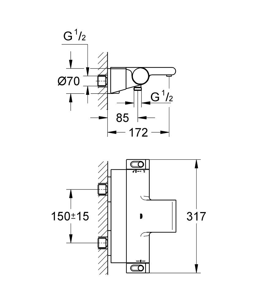 GROHE Mitigeur thermostatique bain/douche Grohtherm 2000 avec plateau Easyreach, chromé, 34464001 (Import Allemagne)
