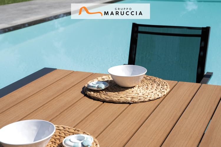Gruppo Maruccia - Tavolo da Giardino in Alluminio e Legno Resinato - Allungabile da 160 a 210 cm - Resistente agli Agenti Atmosferici - Arredamento Ville, Resort, Casa (Antracite)