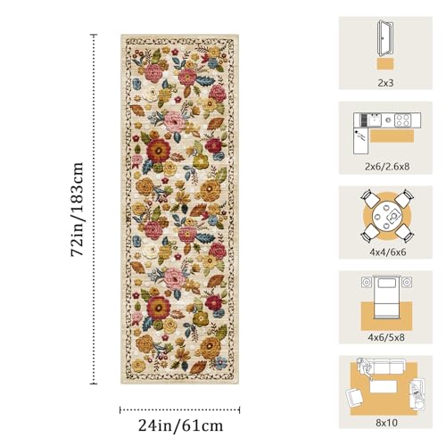 GERUIMO Washable Boho Floral Runner Rug, Beige, 2x6 #TOP21