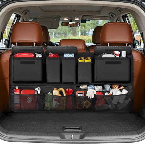 Image of Trunk Organizer for SUV, 35.5" x 18.2" Large Capacity Car Organizers and Storage, Backseat Hanging Storage Bag with 10 Pockets, Adjustable & Waterproof Car Interior Accessories for SUV Truck MPV