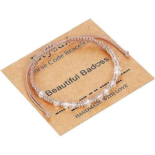 Btysun Morse Code Bracelets for Women Christmas Gift Stocking Stuffers for Teens Pink Braided Bracelets Inspirational Best Friend Birthday Gifts for Her High School Graduation Gifts for Her 2025 Mom Bracelet Jewelry
