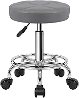 KKTONER Gray PU Leather Rolling Stool Chair - Height Adjustable Swivel Drafting Stool with Footrest & Wheels for Salon SPA Office (250lb Capacity)