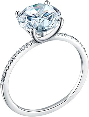9/14K White Gold Moissanite Wedding Bands, Round with White Round Shape Moissanite 9X9 mm Womens Engagement Ring