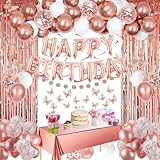 Decoraciones para Fiestas de Cumpleaños, Set de Artículos de Fiesta Oro Rosa Banderola de Feliz Cumpleaños Globos de...