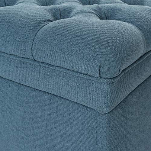 GDF Studio Laguna Tufted Fabric Rectangular Storage Ottoman, Modern Bench for Home Organization, Blue