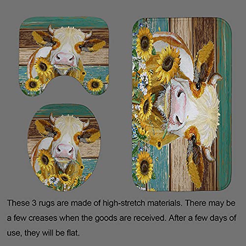 JaydenMadge-4PCSSet-Sunflower-Farm-Cow-Fabric-Shower-Curtain-Country-Flower-Livestock-Rustic-Wooden-Board-Cute-Farm-Animals-Oil-Painting-Bathroom-Decor-Non-Slip-Bath-Rugs-Soft-Toilet-Mat-Yellow JaydenMadge 4PCSSet Sunflower Farm Cow Fabric Shower Curtain Country Flower Livestock Rustic Wooden Board Cute Farm Animals Oil Painting Bathroom Decor Non Slip Bath Rugs Soft Toilet Mat Yellow