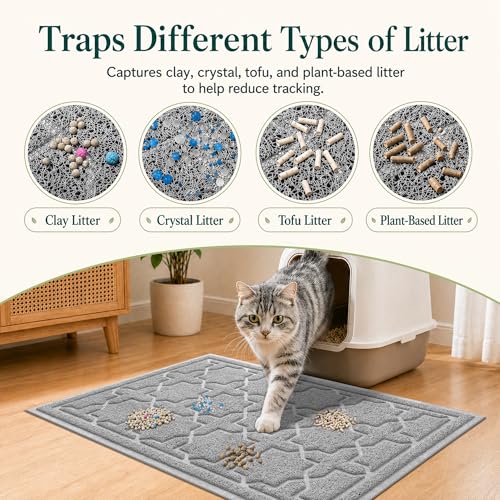 Image of Yimobra Cat Litter Mat, Easy Clean Trapping PVC Mat, 35.4 inch x 23.6 inch, Waterproof Backing, Non Slip Bottom, Scatter Control Pad for Litter Box, Grey
