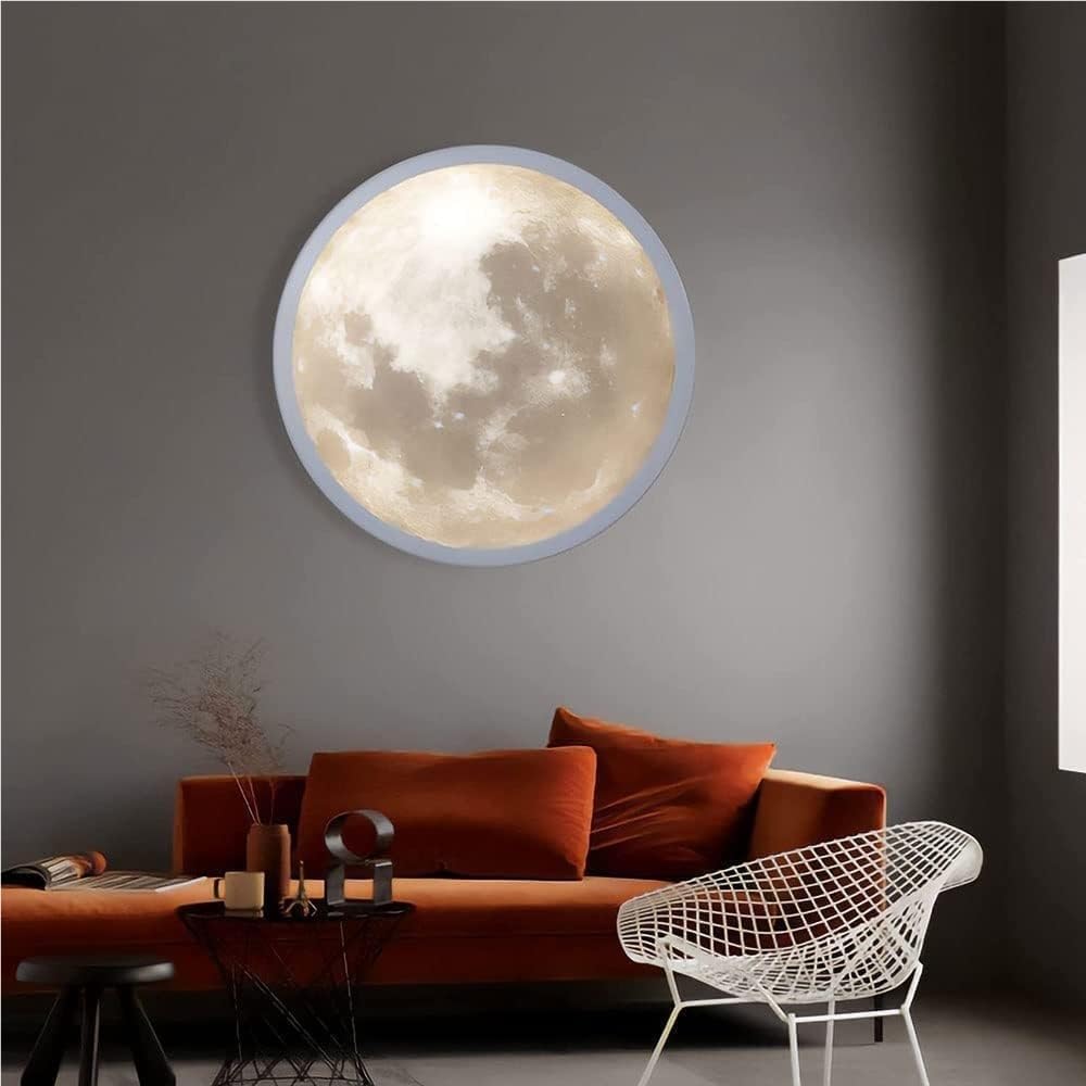 Modern Ultra Thin Flush Mount Ceiling Light Moon Design Round Ceiling Lamp Acrylic Fixture for Bedroom Living Room Study Room Decorative Space Themed Lighting(Moon,40CM)