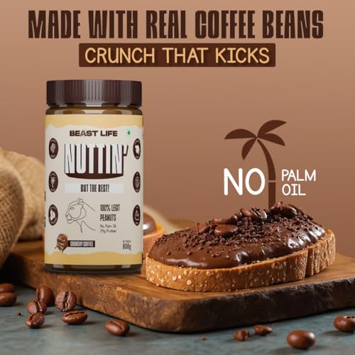 Image of BeastLife Crunchy Coffee Peanut Butter | 24.5 G Protein | 800 gm | 100% Peanuts, High Protein | Zero Palm Oil | Non‑GMO Nut Butter | Fitness-Friendly Spread | Zero Cholesterol