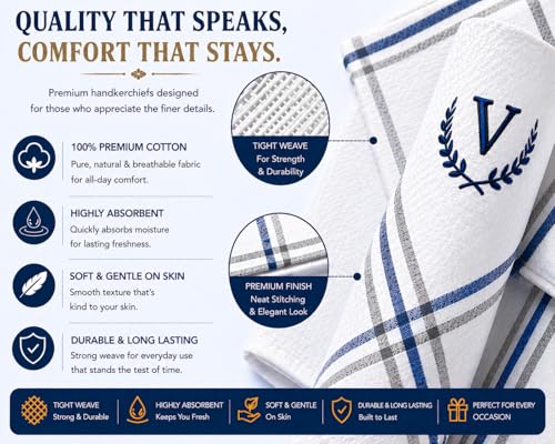 Image of ANTONIA Men's Initial Alphabet Handkerchiefs | Premium Cotton Personalized Hankies with Letter Embroidery (A-Z) | Soft, Absorbent & Reusable | Formal, Wedding & Gift Use | Pack of 6