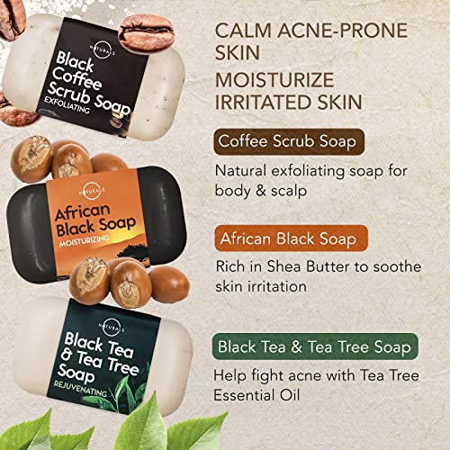 O Naturals Black Soap Bar Collection – Natural Men’s & Women’s Soap for Face and Body, Moisturizing Black Soap Bar for Cleansing, 6 Pack - Image 4