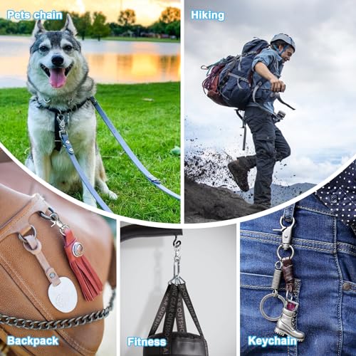 cersaty® 8 Stk Bolzenkarabiner, Scherenkarabiner mit Drehgelenk für Hundekette, Katzengürtel, Schlüsselketten, Kameragürtel mit 8 Stk Karabiner rund(Silber)