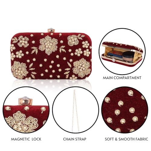 Image of RABIYA Clutch Purse for Women Formal Dressy Evening Clutches Handbags for Wedding Elegance Charm Premium Elegance Clutch Bag with Detachable Chain Handal | Gift for Women | Clutch for Women