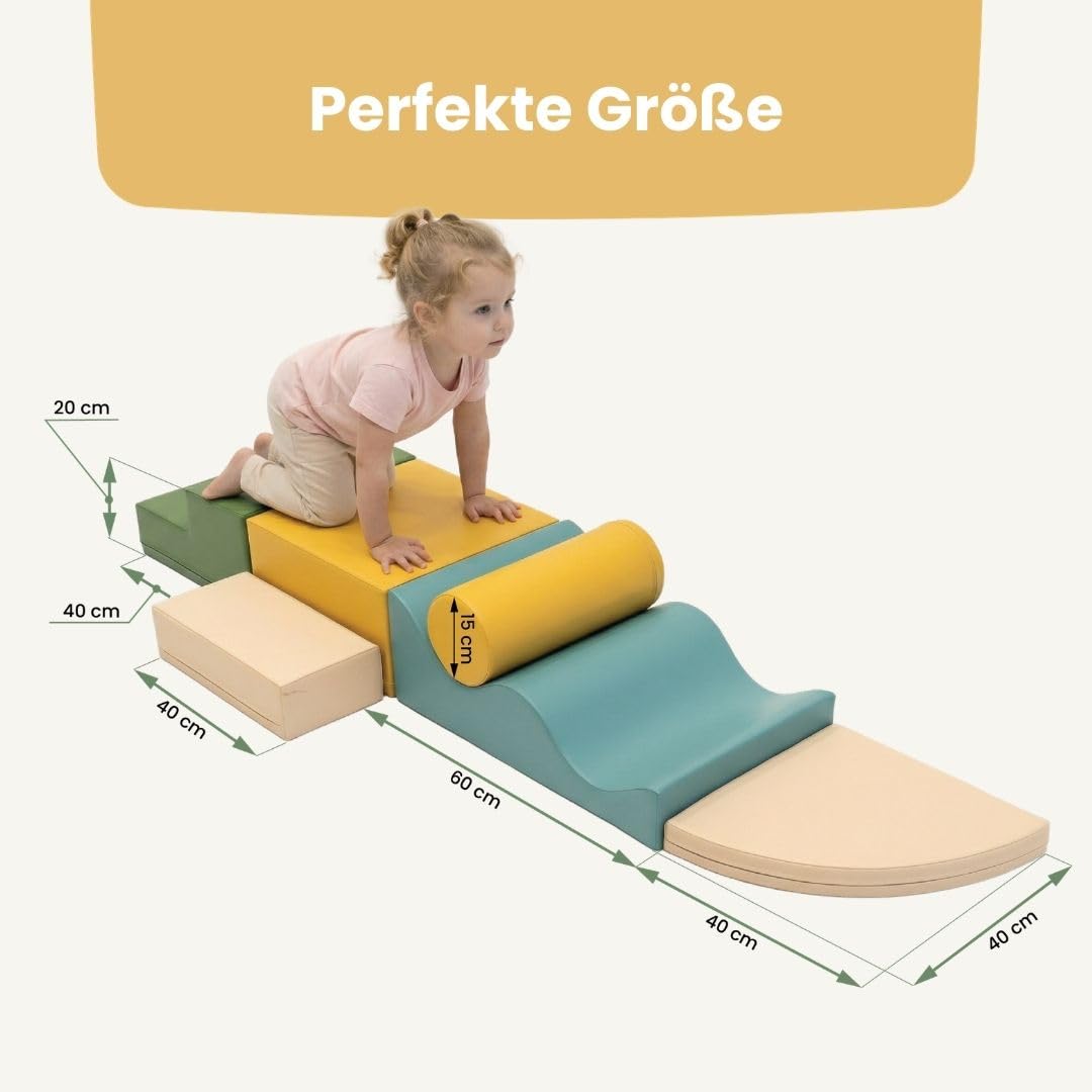 IGLU SOFT PLAY 6er Softbausteine Set für Kinder – XXL Kletterbausteine & Schaumstoff-Bausteine – Abenteuerlandschaft, Hindernisparcours & Motorikspielzeug Explorer (Pastel Sea)
