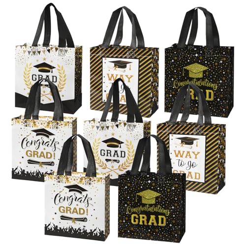 Graduation Gift Bags 8 PCS Graduation Bags for Gifts with Handles Reusable Non-Woven Congrats Grad Tote Bag Goodie Candy Treat Party Favor Bag for Graduations Gifts Wrapping Holiday Party Supplies
