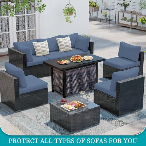 Image of 14Pcs Stretch Patio Cushion Covers,Outdoor Couch Covers Replacement,Outdoor Couch & Sofa Slipcovers,for Patio Furniture Cushion Covers,Washable Reusable Furniture Protector (Gray Blue,Cover Only)