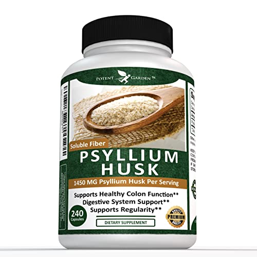 Potent Garden Psyllium Husk Capsules All Natural & Powerful Soluble Dietary Fiber Supplement Helps Support Regularity & Digestion, 240 Caps #TOP17