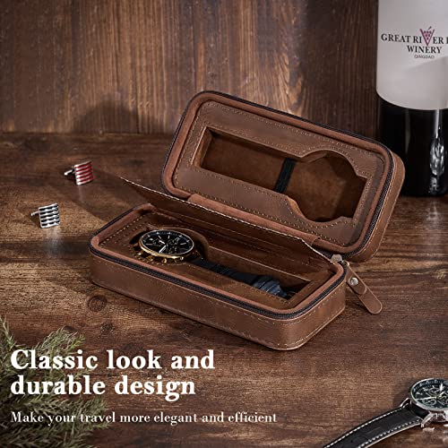 Bewishome Watch Travel Case 2 Slot Watch Boxes For Men Portable Watch Organizer, Watch Display Case - Watch Accessory Fits Wrist Watches & Smart Watches,Brown, Ssh92Z #TOP1
