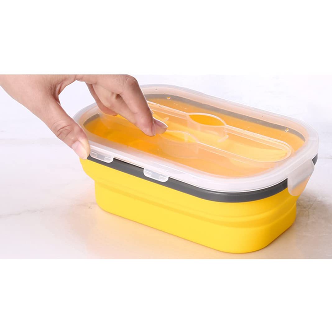 Lancoon, contenitore per il pranzo in silicone, a prova di perdite, pieghevole, contenitore per alimenti, senza BPA, utilizzabile in forno a microonde, lavastoviglie, freezer, 800 ml 4-giallo