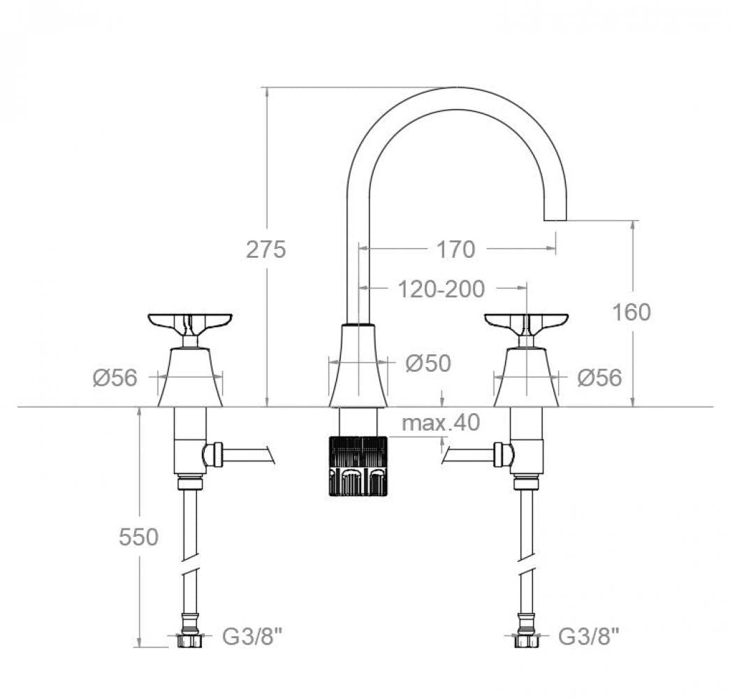 RAMON SOLER 914201 ADAGIO Grifo Bimando para lavabo Repisa Caño 170mm Cromo