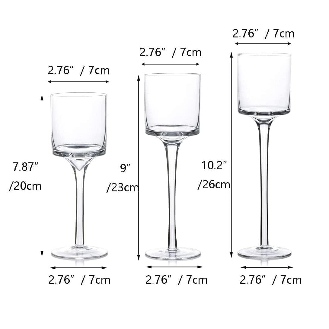 Romadedi Porta Candele Vetro Portacandele Alto - da Tavolo Porta Tealight Set di 3 Portalumini Moderno Design per Centrotavola Decorazioni per la Casa Natalizio Nozze 20/23/26 cm