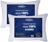Kit 02 Travesseiros Fiber Flock Luxo Perfil Alto 100% Algodão - Ortobom