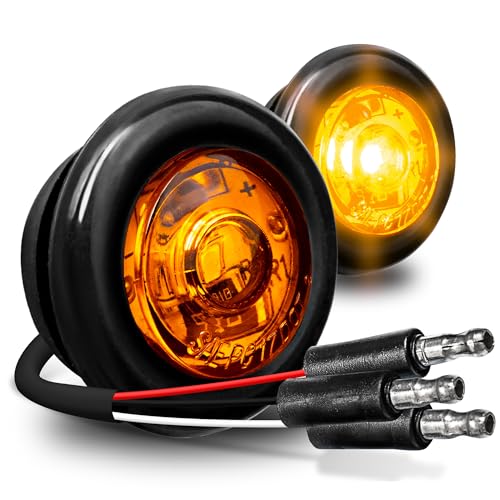 TRUE MODS 2pc 3/4 Inch Round Amber Trailer 12V LED Marker Light [3 Wire/DRL & Turn Signal] [DOT FMVSS 108] [SAE P2PC] [Semi-Spherical Output] [IP67 Waterproof] Small Markers for Trailer Truck