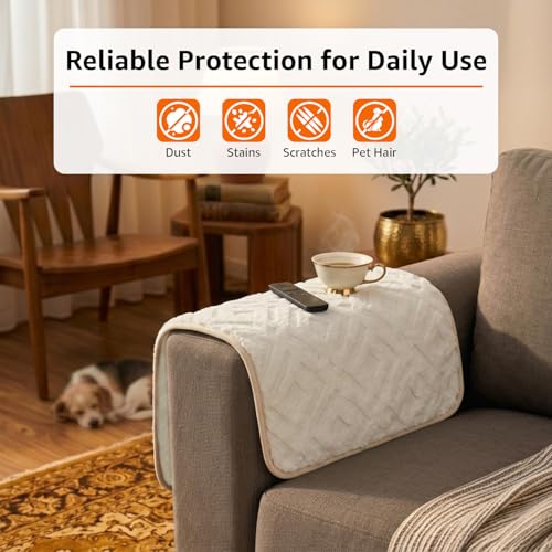 Image of Amazon Basics - Rabbit Fur Make Your Own Sofa Cover |70cm x 70cm| Microfiber Sofa Slipcover | 350 GSM (Beige, 2 Armrest)