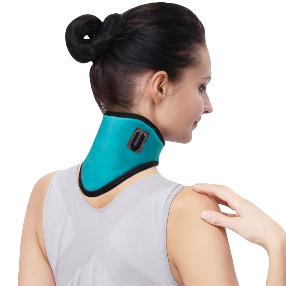 Minerve Cervicale Médicale Homme Femme Minerve de Cou USB Chauffage à Trois Température Couvre Cou Chauffant Collier Cervical Réglable pour Voyage Voiture Bureau 52 x 13,7 CM Vert