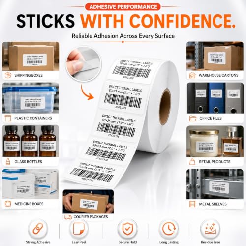 Image of Shreyans Direct Thermal Labels (Pack of 10, 50mm x 25mm) - Non Tearable, Scratch Free, Water Proof & Non Fade Stickers with Permanent Marking - 5000 Labels