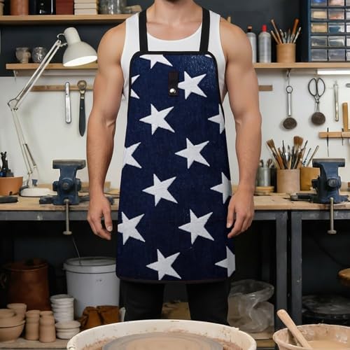 Delantal con Estrella Azul y Blanca para Taller miniatura 4