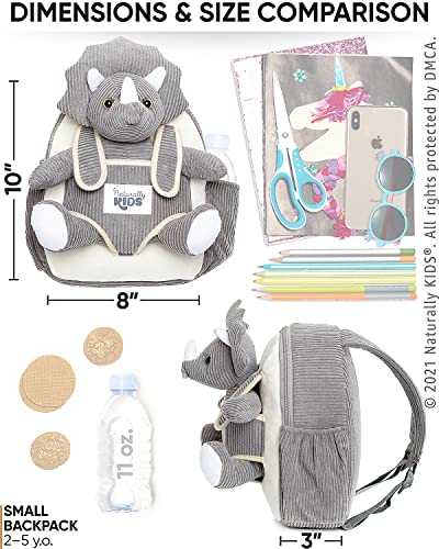 Naturally Kids Small Dinosaur Backpack - Dinosaur Toys For Kids 3-5 - Toddler Backpack For Girl W Stuffed Animal - Gifts For 3 Year Old Boys - W Pockets & Reflective Logo - Backpack W Grey Triceratops #TOP5
