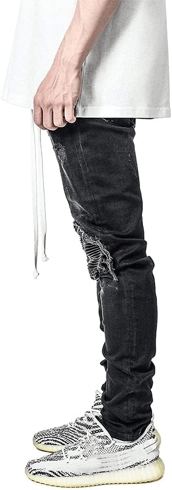IDEALSANXUN Mens Ripped Stretch Jeans Casual Slim Fit Distressed Plaid Pattern Skinny Biker Jeans - Image 3