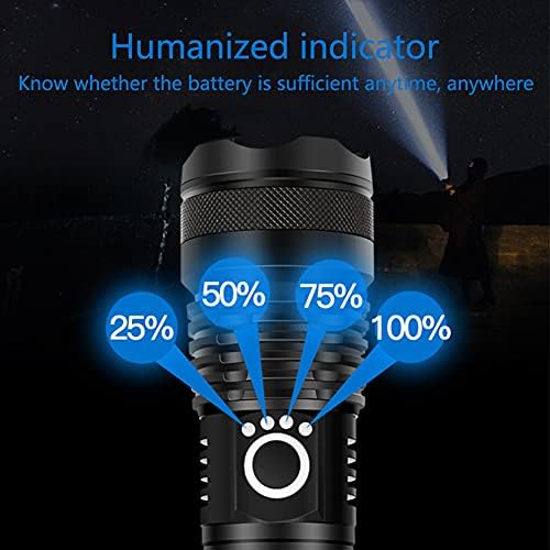 LED Torch USB Rechargeable, 2000 Lumen Bright Torch With 4-Slot USB Charger, 5 Mode Waterproof Zoomable Flashlight, Display Power Standard Torch For Fishing Camping Outdoor Cycling Outing Gift