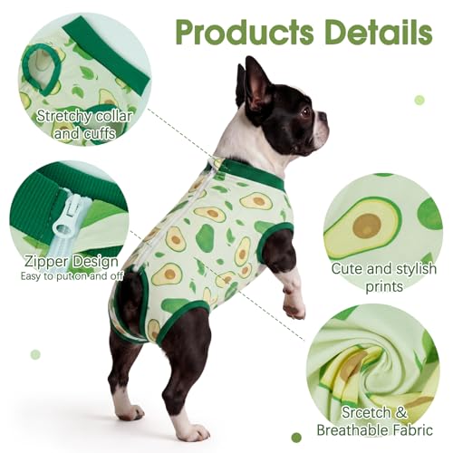 Image of BRKURLEG Small Dog Recovery Suit After Surgery Female Male, Back Zipper Spay Recovery Suit for Dogs & Cats, Anti-Licking Puppy Surgical Onesie for Abdominal Wound, Cone Alternative, Green S