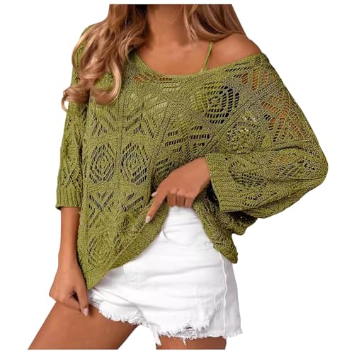 Pull en crochet femme vêtement mode printemps été manches 3/4 léger F507