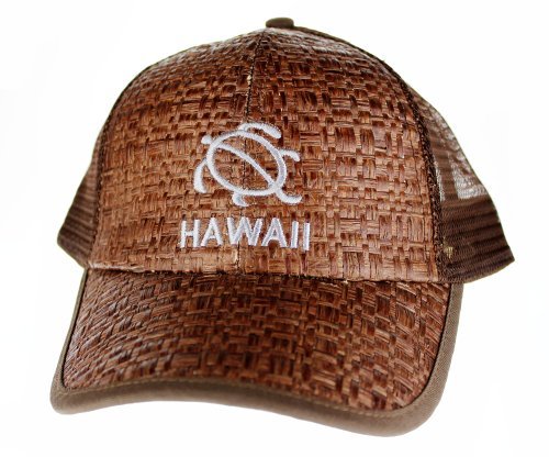 Embroidered Hono Sea Turtle Hawaii Cap Hat, Brown Straw Front Brown Mesh Back