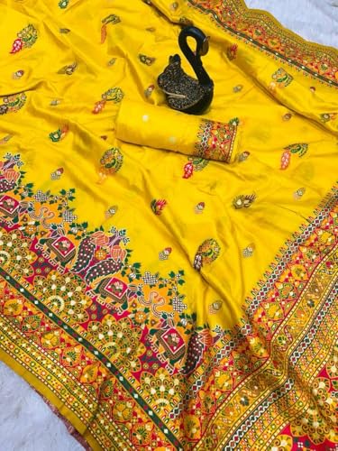 Image of SWORNOF Women's kanjivaram banarasi silk saree for Patola festival Wedding silk with rich pallu Design sarees for women with blouse piece