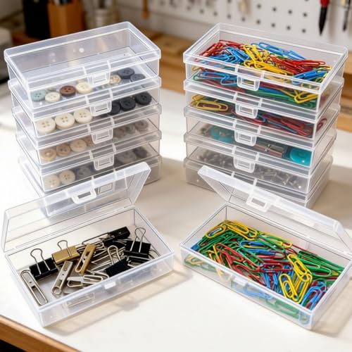 Image of 12 Pack Rectangular Clear Plastic Storage Containers | 5.3 x 3.1 x 1.18 inch, Hinged Lid, For Beads and Small Craft Items