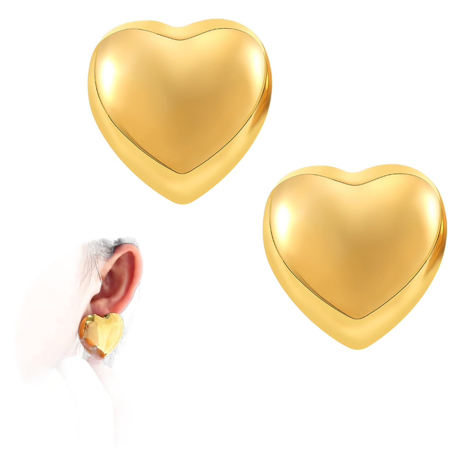Irikdescia1 par de pendientes con forma de corazón, chapados en oro, pendientes de aro gruesos y elegantes con forma de corazón, para diferentes ocasiones (dorado)