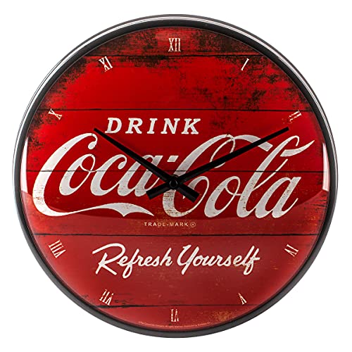 Fronte in vetro bombato Nostalgic-Art 51074 - Orologio da Parete con Logo Coca-Cola Refresh Yourself, 31 cm, Rosso, metallo