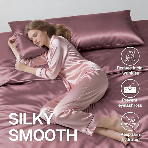 Image of MR&HM Satin Body Pillow Cover, Soft and Breathable Body Pillow Case with Envelope Closure, Cooling and Silky Long Pillowcase for Hair and Skin,Grey (20x54, Rose Taupe)