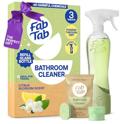 Fab Tab Bathroom Cleaner Starter Kit - Natural Cleaning Products - Household Cleaners - All-Purpose Cleaner Tablets - Plant-Based - Plastic-Free | Citrus Scent | No Harsh Chemicals