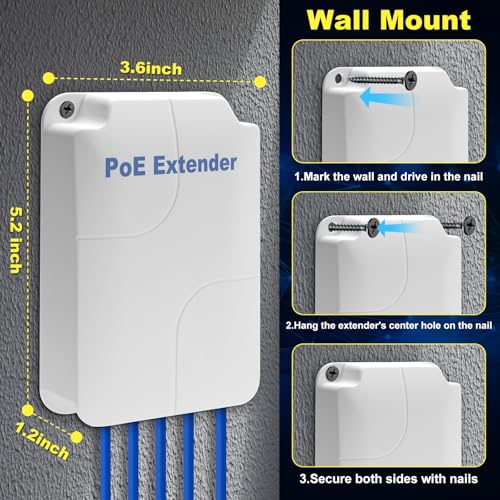 Image of PoE Extender Gigabit, 5 Port PoE Repeater, 1 in 4 Out, 90W in 60W Out, Extends 100m, Vlan, IEEE802.3af /at /bt for IP Camera, PoE Power AP, IP Telephone, 10 /100 /1000Mbps, Wall Mount