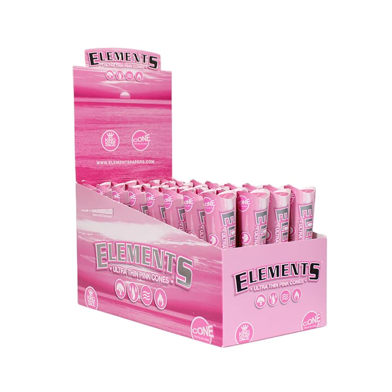 Elements Pink Cone King Size (110mm) - Full Box - 32 x 3 Pack = 96 Cones total incl. Frugal Smoker Sticker